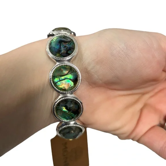 Monet Silver and Blue Stretch Bracelet with Cabochon Stones - Picture 3 of 6